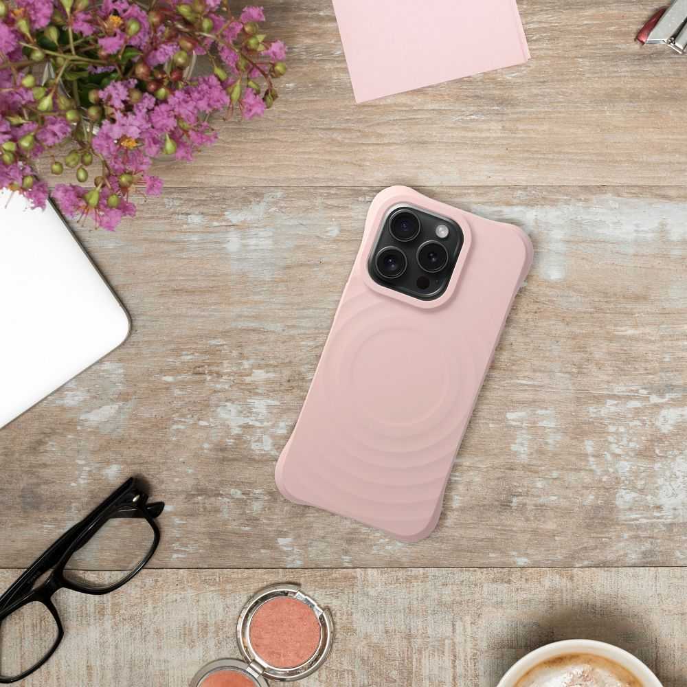 Oem dėklas, skirtas iPhone 15 PRO, silikoninis Zephyr Mag dėklas, suderinamas su MagSafe, rožinis