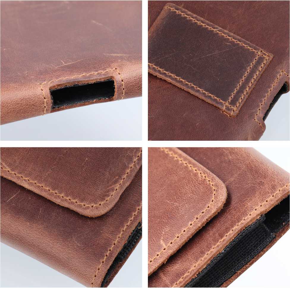 OEM odinis universalus horizontalus diržo dėklas - ROYAL Crazy Horse / ruda - 2XL dydis - skirtas SAMSUNG A21s / S20 ULTRA / S21 ULTRA / A70 / A71 / XIAOMI REDMI 9 / HUAWEI P SMART PRO