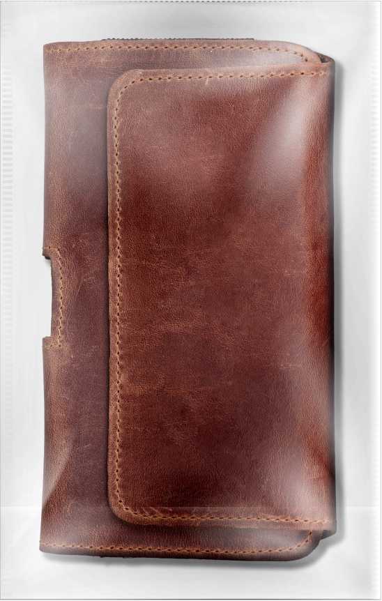 OEM odinis universalus horizontalus diržo dėklas - ROYAL Crazy Horse / ruda - 2XL dydis - skirtas SAMSUNG A21s / S20 ULTRA / S21 ULTRA / A70 / A71 / XIAOMI REDMI 9 / HUAWEI P SMART PRO