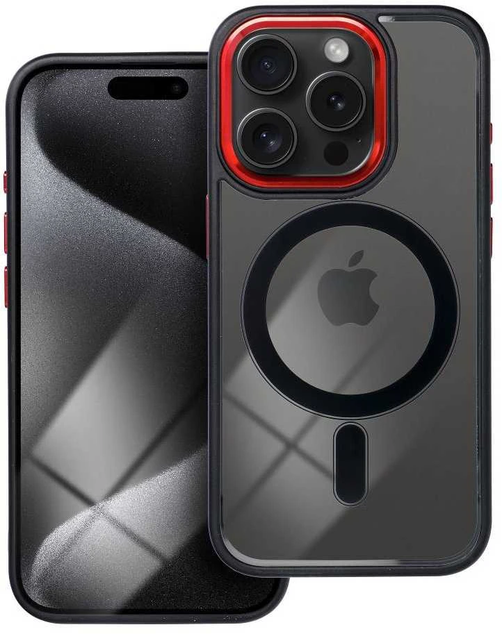 OEM dėklas, skirtas iPhone 13, spalvotas kraštas, MagSafe dėklas, juodas-raudonas