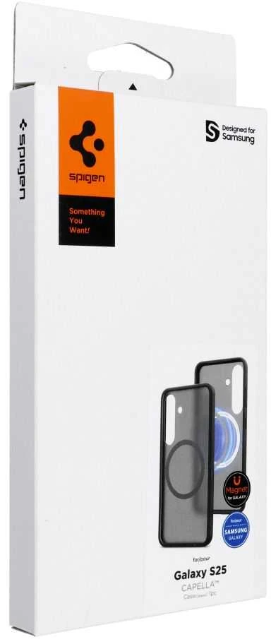 Spigen Capella GP-FPS931PGBJW silikoninis dėklas su MagFit Magnetic Ring skirtas Samsung Galaxy S25 – juodos spalvos