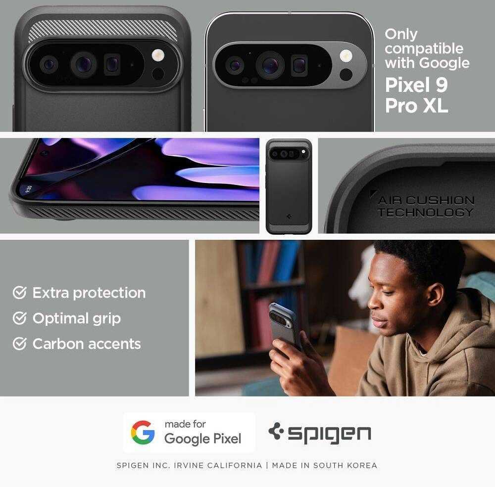 Google Pixel 9 Pro XL Spigen Rugged Armor Matte dėklas telefonui juodos spalvos
