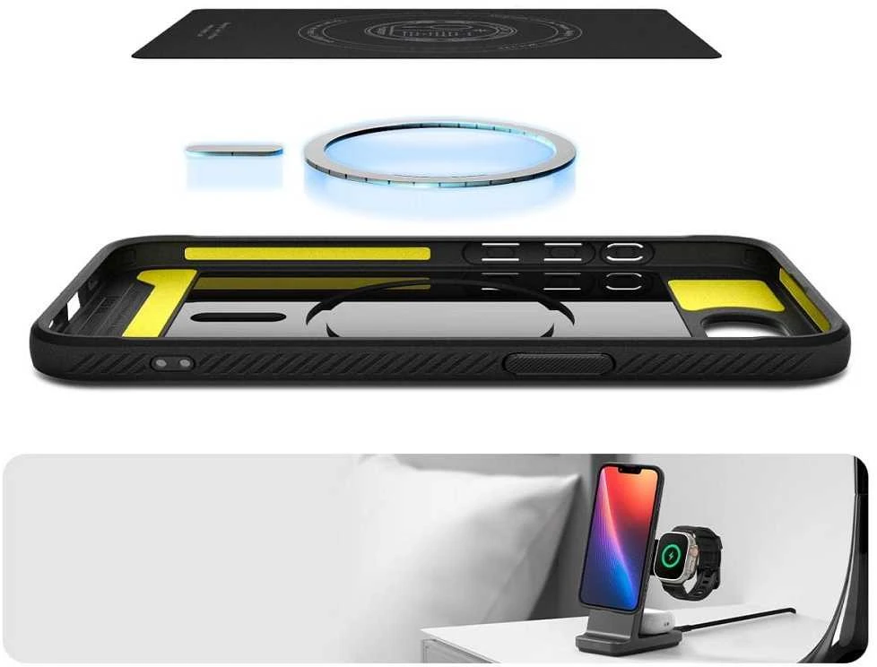 „Spigen Rugged Armor MagSafe“ dėklas, skirtas „iPhone 16e / 17e“ - juodas