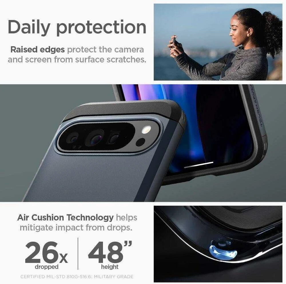 Google Pixel 9 Pro XL Spigen Tough Armor Metal Slate dėklas telefonui juodos spalvos