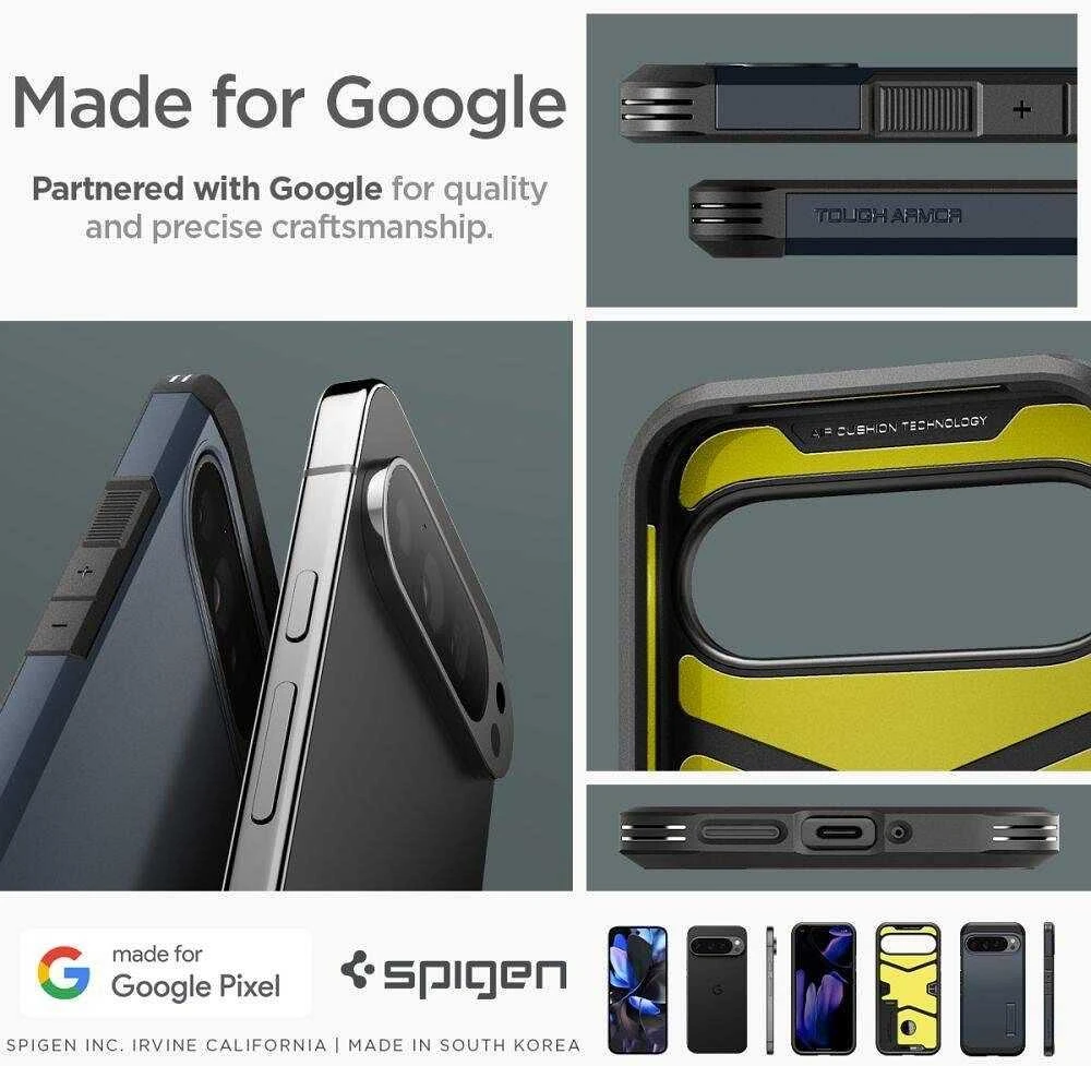 Google Pixel 9 Pro XL Spigen Tough Armor Metal Slate dėklas telefonui juodos spalvos