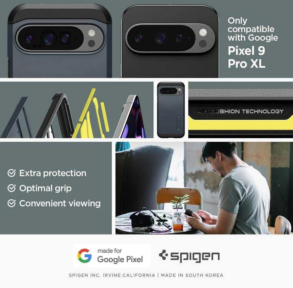 Google Pixel 9 Pro XL Spigen Tough Armor Metal Slate dėklas telefonui juodos spalvos