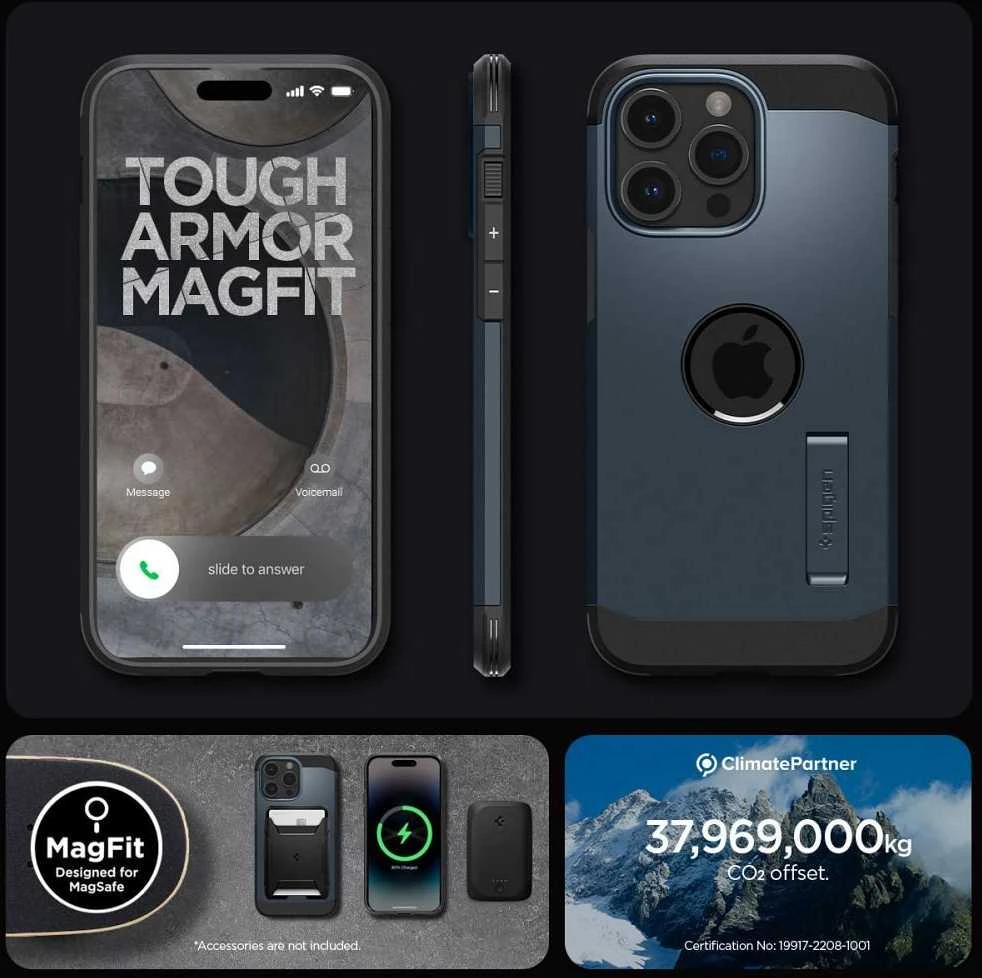 Spigen Tough Armor (MagFit) dėklas skirtas Apple iPhone 15 Pro Max, spalva - Metal Slate