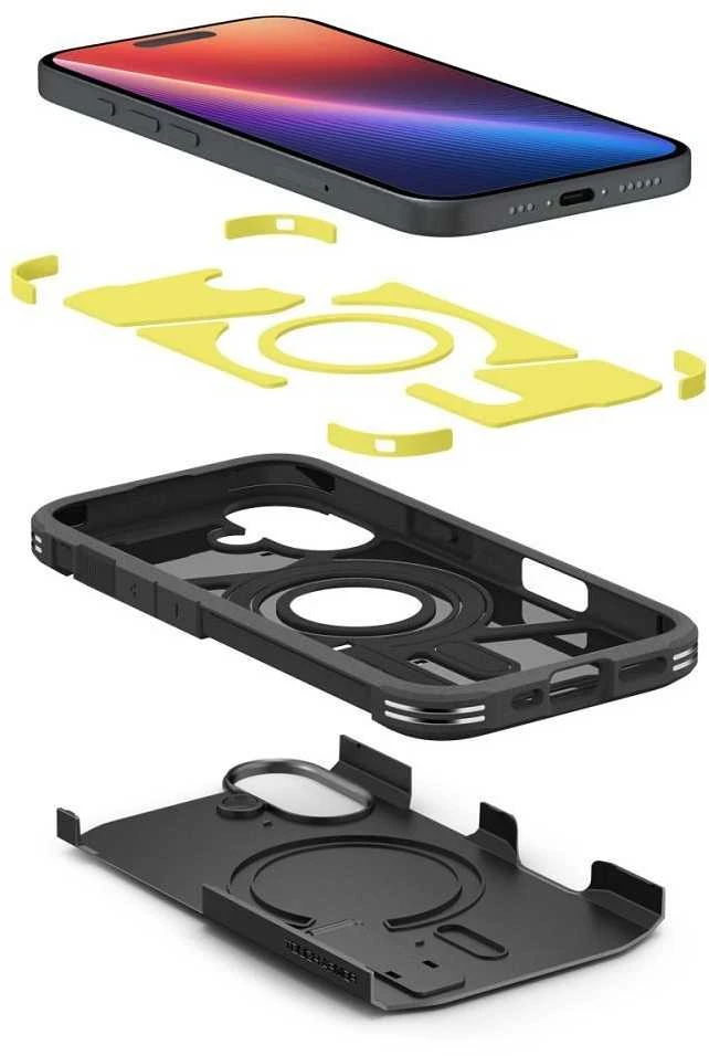 Spigen Tough Armor MagSafe su stoveliu Apple iPhone 16 Plus – dėklas telefonui juodos spalvos