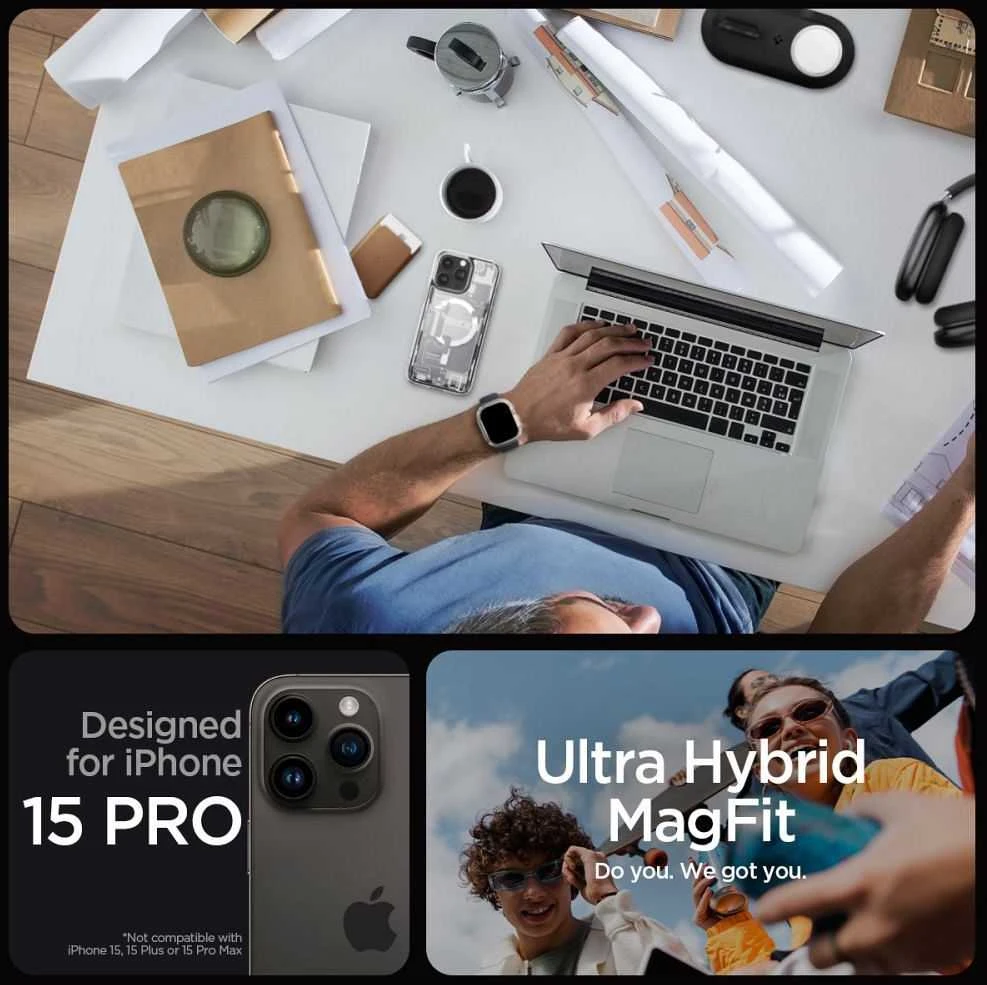 Spigen Ultra Hybrid Zero One (MagFit) dėklas skirtas Apple iPhone 15 Pro, spalva - Zero One White