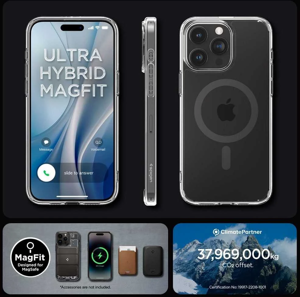 Spigen Ultra Hybrid (MagFit) dėklas skirtas Apple iPhone 15 Pro Max, spalva - Frost Black