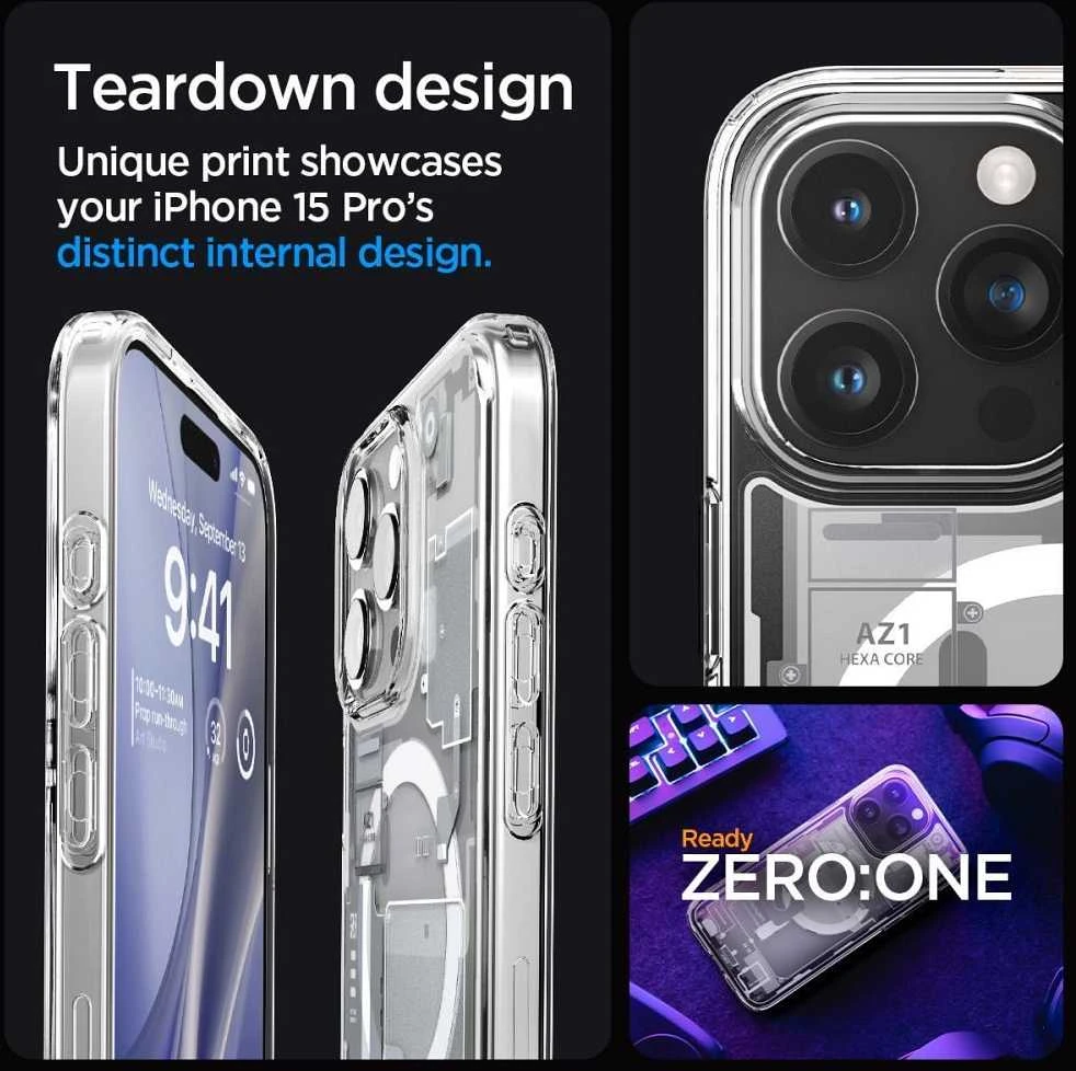 Spigen Ultra Hybrid Zero One (MagFit) dėklas skirtas Apple iPhone 15 Pro, spalva - Zero One White