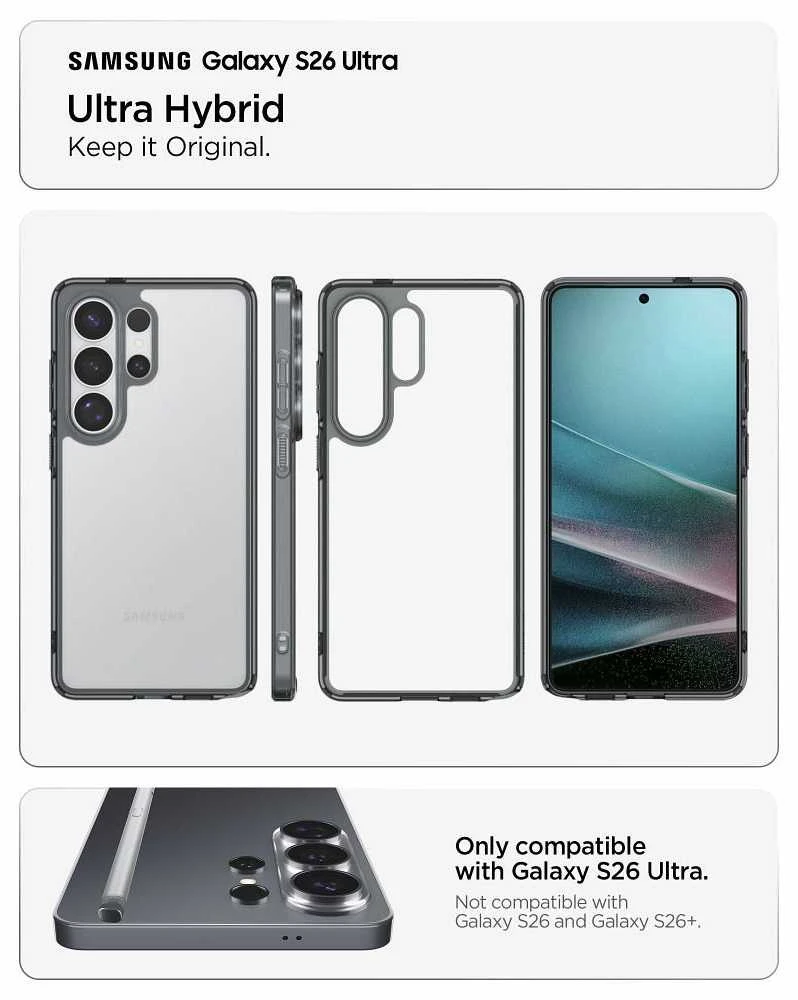 Spigen Ultra Hybrid dėklas skirtas Samsung Galaxy S26 Ultra – pusiau skaidrus