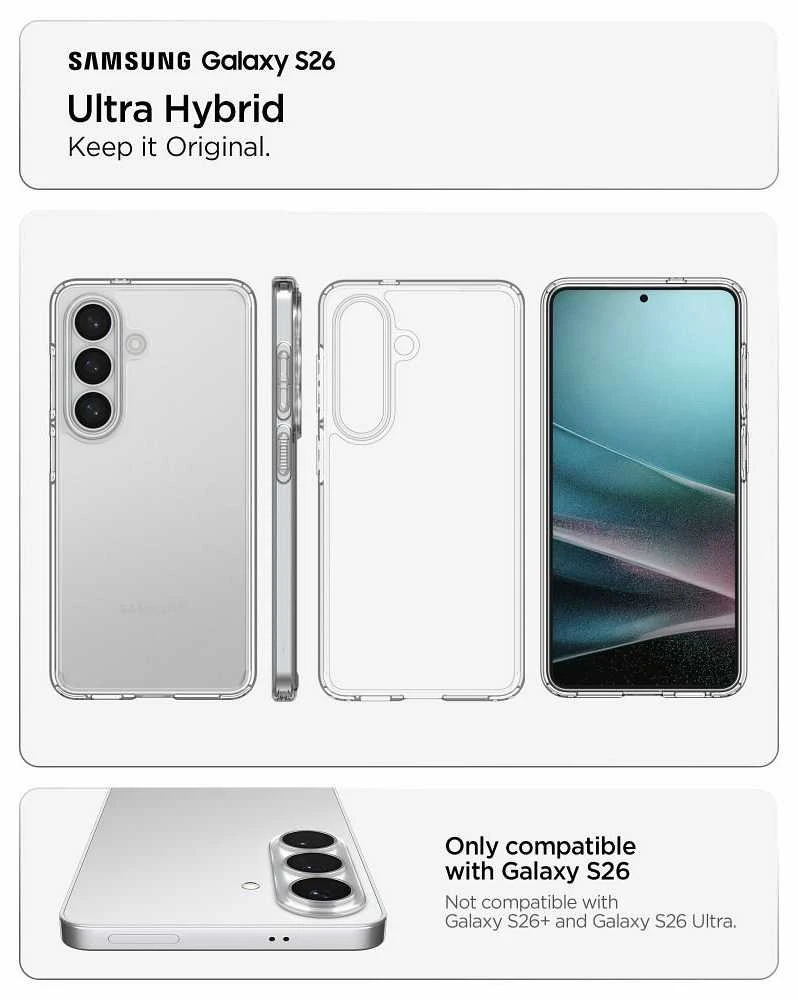 Spigen Ultra Hybrid dėklas skirtas Samsung Galaxy S26 – skaidrus