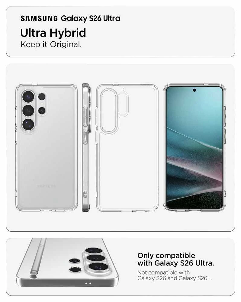 Spigen Ultra Hybrid dėklas skirtas Samsung Galaxy S26 Ultra – skaidrus