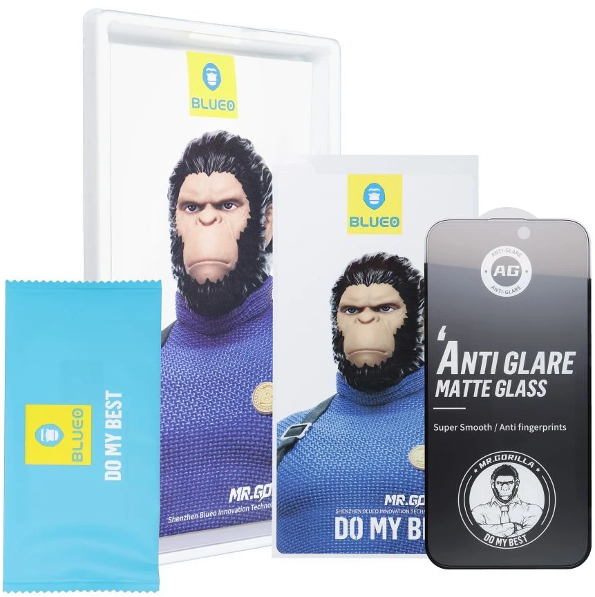 Blueo LCD apsauginis stikliukas 5D Mr. Monkey Glass (Strong Matte) Apple iPhone 18 Pro Max juodas