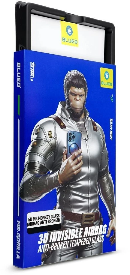 Blueo LCD apsauginis stikliukas 5D Mr. Monkey Glass (Airbag Anti-Broken) Apple iPhone 18 Pro Max juodas