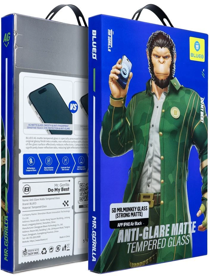 Blueo LCD apsauginis stikliukas 5D Mr. Monkey Glass (Strong Matte) Apple iPhone 18 Pro juodas