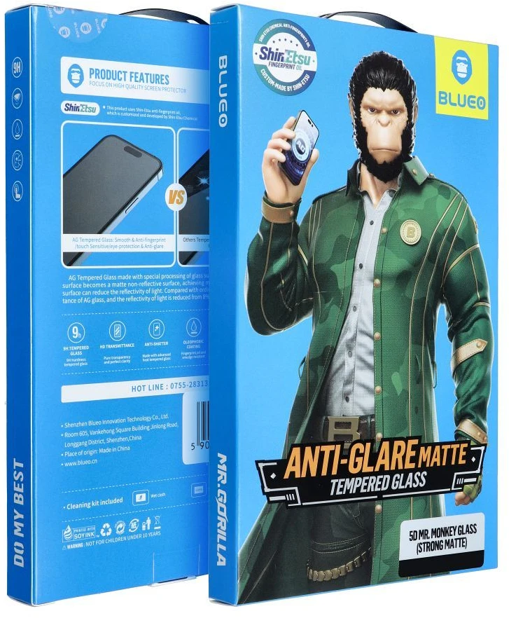Blueo LCD apsauginis stikliukas 5D Mr. Monkey Glass (Strong Matte) Apple iPhone 18 Pro juodas