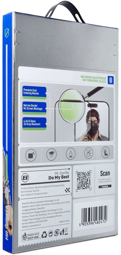Blueo Szkło Hartowane 5D do iPhone 18 PRO Mr. Monkey Glass (Large Arc Edge Strong Dustproof) juoda