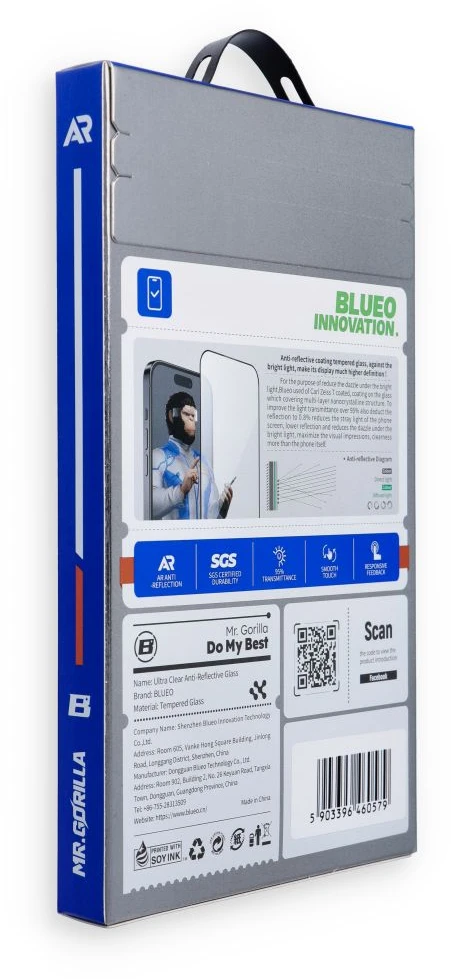 Blueo Szkło Hartowane 5D do iPhone 18 PRO Mr. Monkey Glass (Strong Premium Ultra Clear AR) juoda