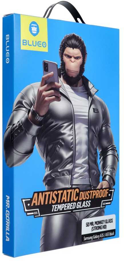 Blueo LCD apsauginis stikliukas 5D Mr. Monkey Glass (Strong Lite) Samsung A356 A35 5G/A556 A55 5G juodas