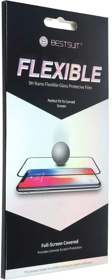 LCD apsauginis stikliukas Bestsuit Flexible Hybrid Glass 5D Apple iPhone 12 Mini pritaikytas dėklui juodas