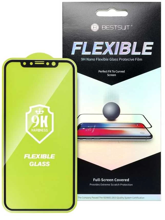 LCD apsauginis stikliukas Bestsuit Flexible Hybrid Glass 5D Apple iPhone 12 Mini pritaikytas dėklui juodas
