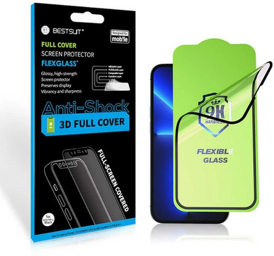 LCD apsauginis stikliukas Bestsuit Flexible Hybrid Glass 5D Samsung A346 A34 5G pritaikytas dėklui juodas