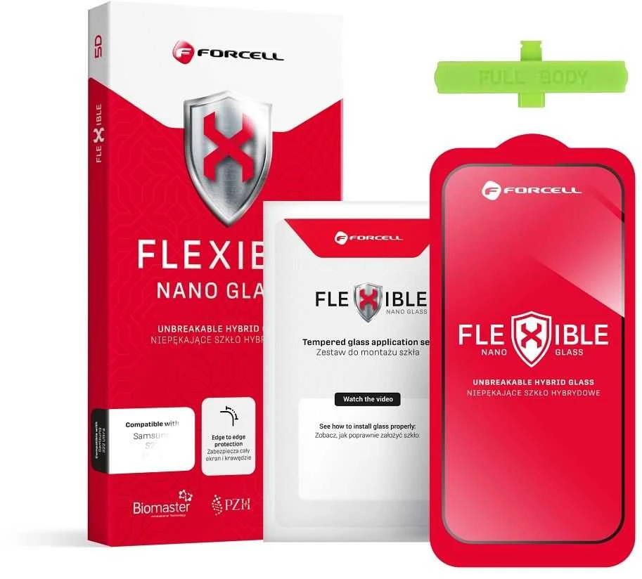 Hybrid glass to iPhone 16 PRO / 17 / 18 Forcell Flexible 5D juodas