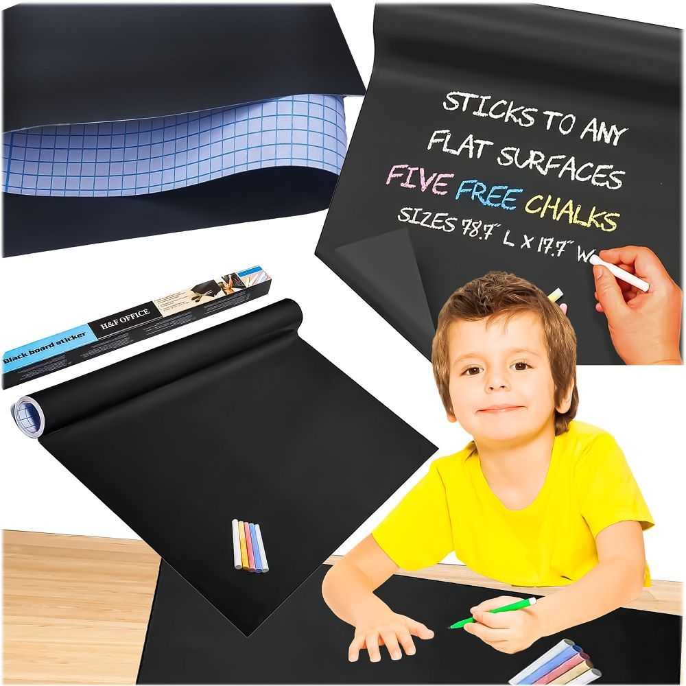 Falcon Adjustable self-adhesive chalk board for children 45 x 200 cm + chalk RC-K-340 juodas