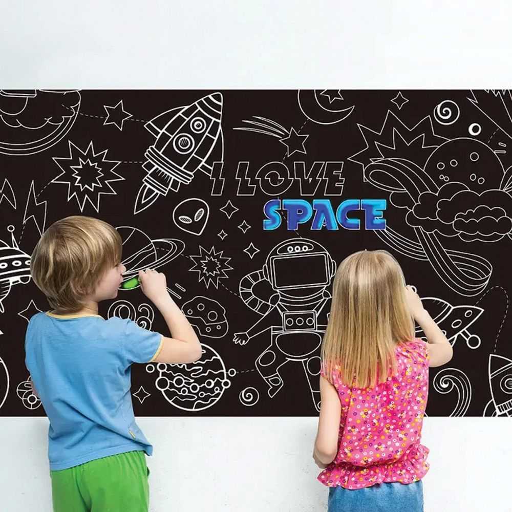 Falcon Adjustable self-adhesive chalk board for children 45 x 200 cm + chalk RC-K-340 juodas