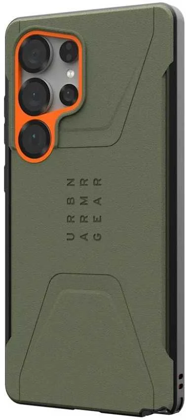 Dėklas Urban Armor Gear UAG Civilian Pro, alyvuogių pilkos/oranžinės spalvos - Samsung Galaxy S25 Ultra