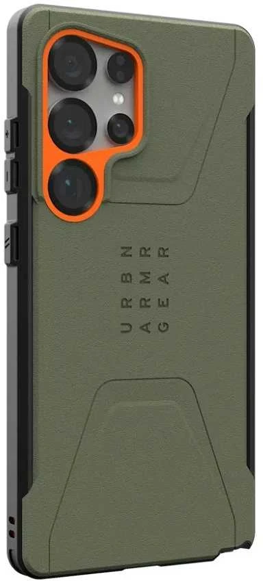 Dėklas Urban Armor Gear UAG Civilian Pro, alyvuogių pilkos/oranžinės spalvos - Samsung Galaxy S25 Ultra