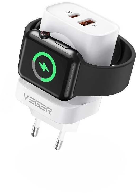 Įkroviklis VEGER (W002E) (1xUSB-C; 1xUSB; Watch; 25W) baltas