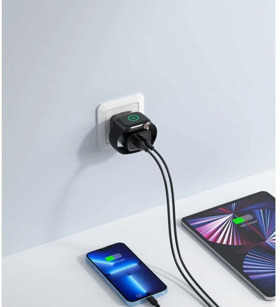 Įkroviklis VEGER (W002E) (1xUSB-C; 1xUSB; Watch; 25W) baltas