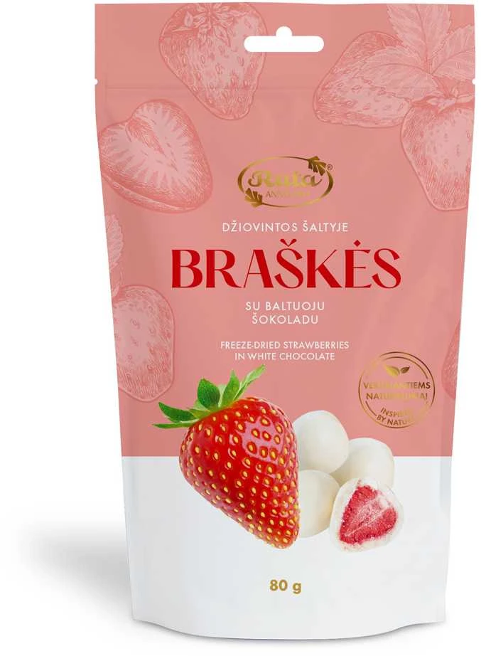 Rūta Džiovintos šaltyje braškės su baltuoju šokoladu, 80 g