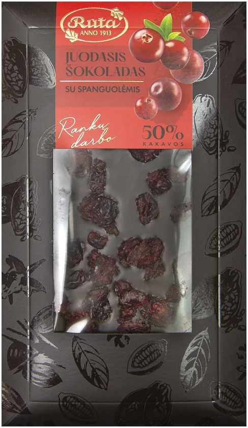 Rūta Juodasis šokoladas (50&nbsp;%) su spanguolėmis, 100 g