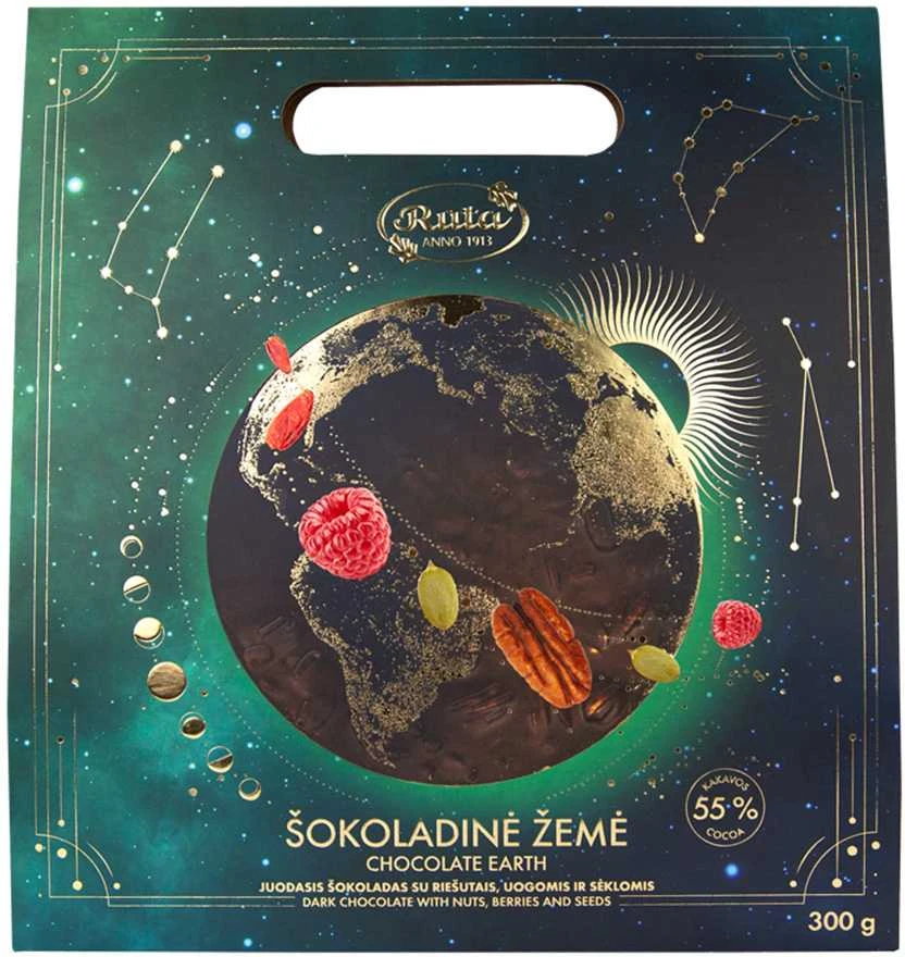 Rūta Juodasis šokoladas (55&nbsp;%) su riešutais, uogomis ir sėklomis „Šokoladinė Žemė“, 300g