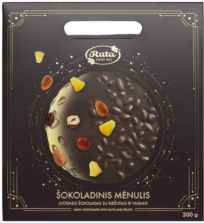Rūta Juodasis šokoladas su riešutais ir vaisiais „Šokoladinis Mėnulis“, 300g