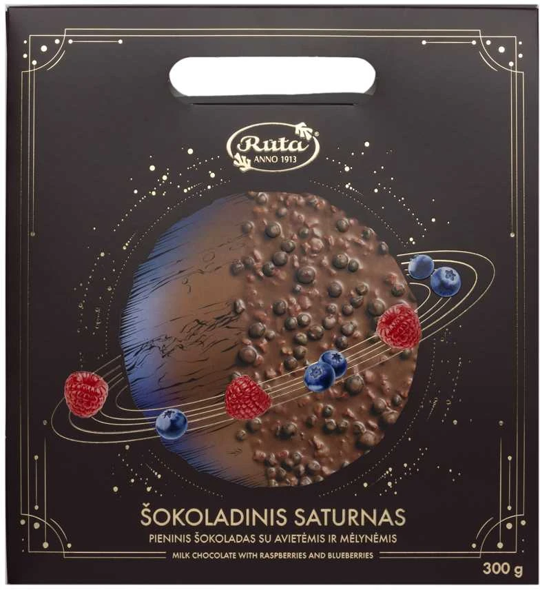 Rūta Pieninis šokoladas su avietėmis ir mėlynėmis „Šokoladinis Saturnas“, 300g