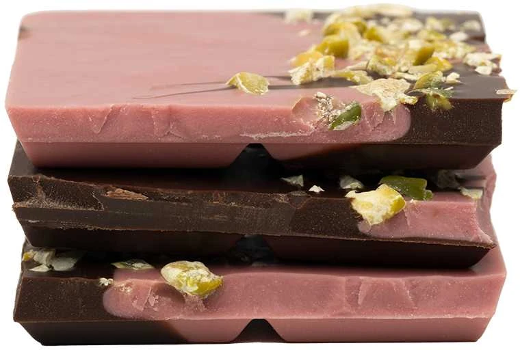 Rūta Ruby ir juodasis šokoladas (75%) su pistacijomis, 100 g