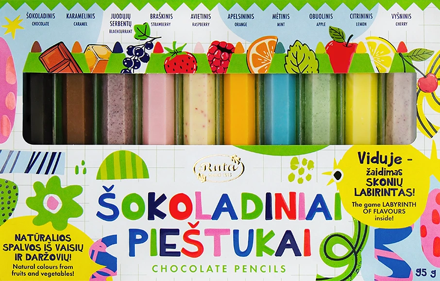 Rūta Šokoladinių figūrų rinkinys „Šokoladiniai pieštukai“, 95 g
