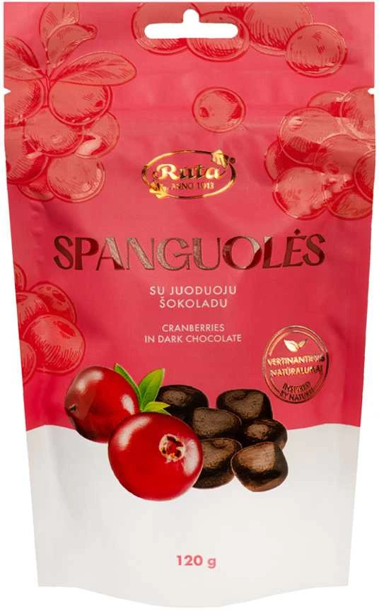 Rūta Spanguolės su juoduoju šokoladu, 120 g