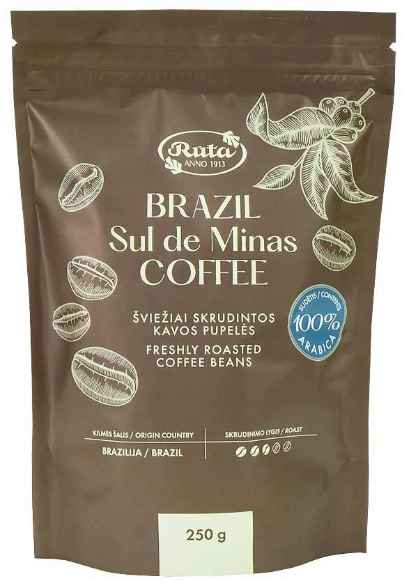 Rūta Šviežiai skrudintos kavos pupelės „Brazil Sul de Minas“, 250 g