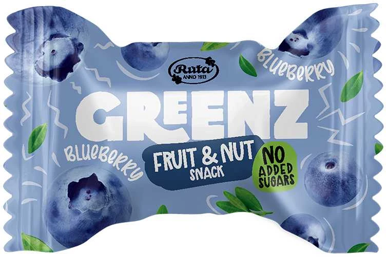 Rūta Vaisių ir riešutų užkandžiai su mėlynėmis „Greenz blueberry“, 130 g