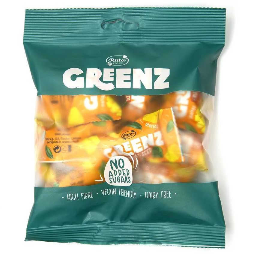 Rūta Vaisių ir sėklų užkandžiai su mangais „Greenz mango“, 110 g