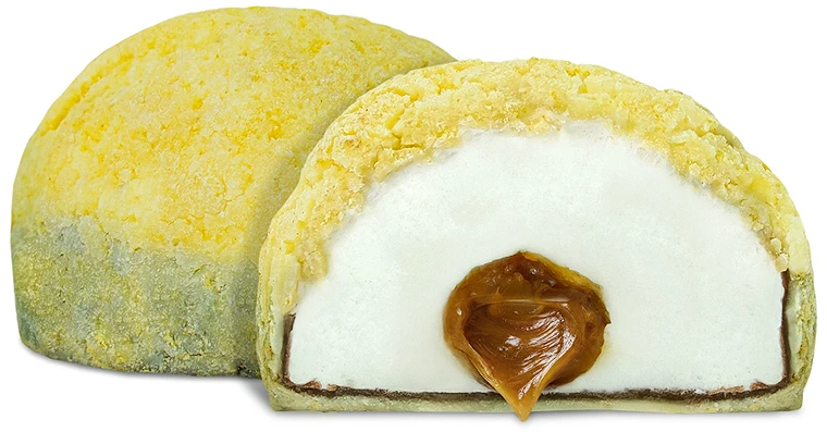 Rūta Zefyrai su karamelės įdaru, jogurtiniu glaistu ir mangais, 100 g