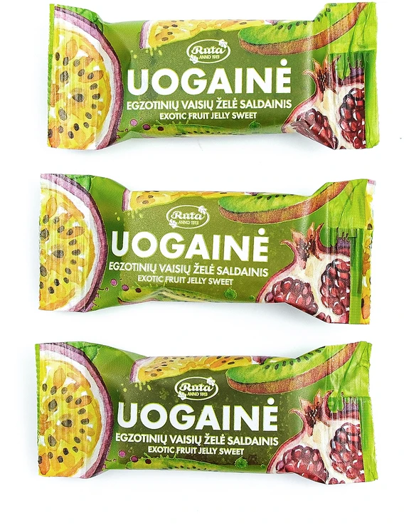 Rūta Želė saldainiai su granatais, kiviais ir pasifloromis „Uogainė“, 500g