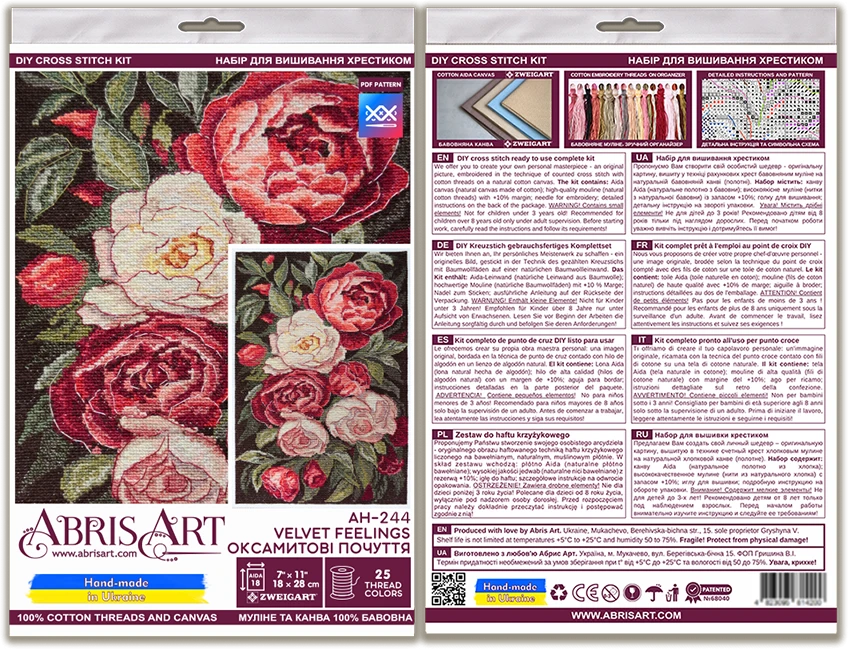 Abris Art Rinkinys kryželiu siuvinėjimui „Aksominiai jausmai“ 18x28 cm AAH-244
