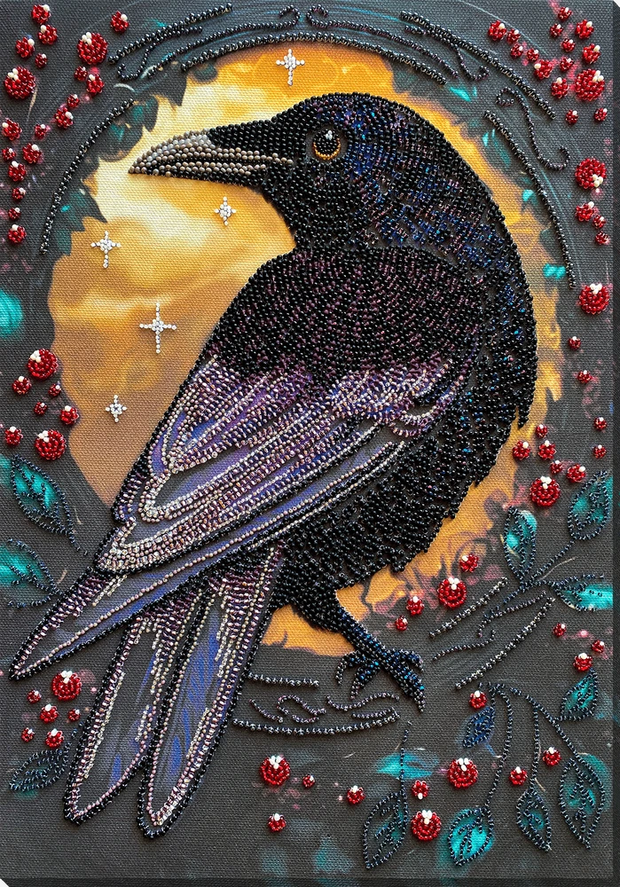 Abris Art Karoliukų siuvinėjimo rinkinys „Juodasis kranklys“ 25x35 cm, Preciosa